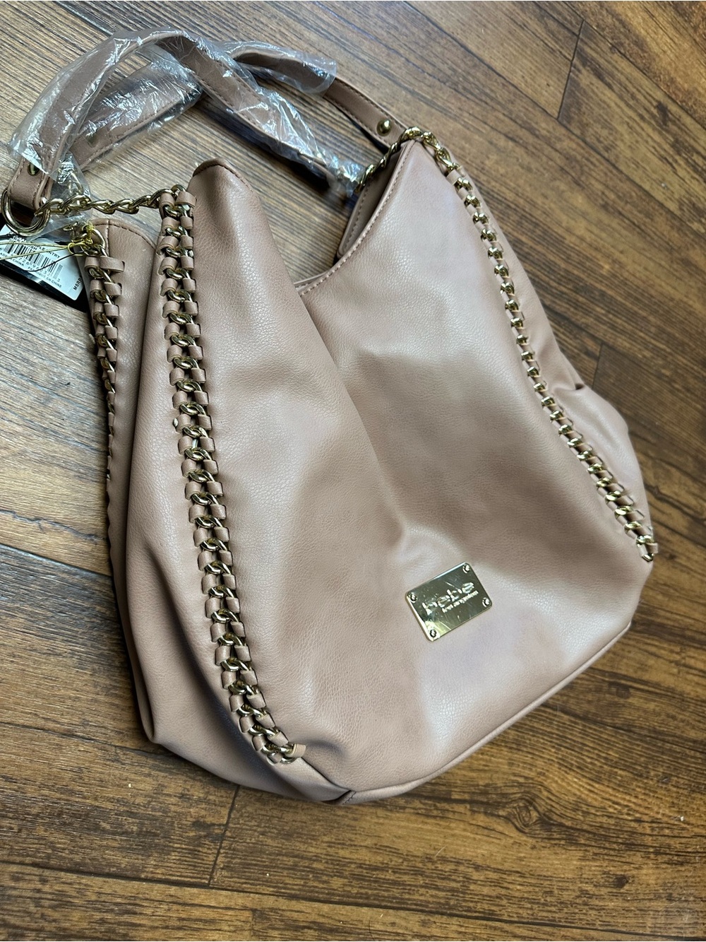 bebe Dark Rose Chain-Trim Hobo Bag
